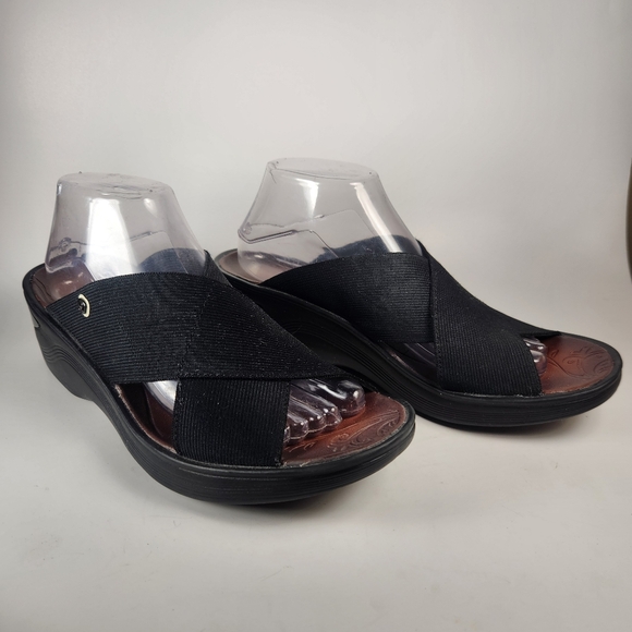 Bzees Shoes - BZEES Women's Desire Sandal Size 11 Black Slide Cross Strap Wedge Comfort Shoe